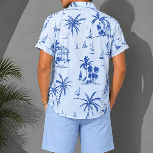 Men's Casual Beech Wear Summer Shirt 300 Grams Breathable Quick Dry Eco-Friendly Short Sleeve Floral Print Design 100% Polyest - Product Image 3