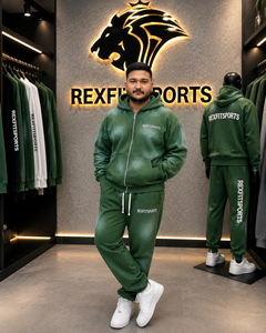 REXFITSPORTS 2026 Sweat à capuche zippé personnalisé vert délavé vintage unisexe en coton et polyester molletonné streetwear entièrement zippé - Product Image 3