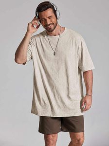 T-shirt en coton oversize pour homme, coupe décontractée, épaules tombantes, col rond, manches courtes, style urbain décontracté, mode quotidienne, effet délavé - Product Image 4