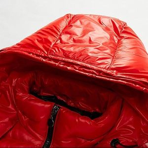 Reversible Winter Glossy Puffer Hoodie <b>Jacket</b> <b>Waterproof</b> Solid Color Shiny Bubble Coat Glossy <b>Red</b> Hooded <b>Jackets</b> OEM Services - Product Image 4