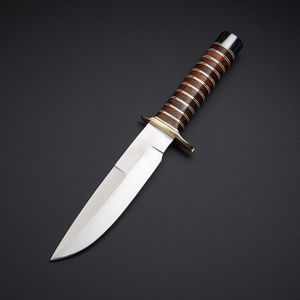 Cuchillo Bowie de Acero de Damasco Hecho a Mano OEM al por Mayor con Mango de Madera, Guardacuchillos de Acero, Punto Caído, para Caza, Camping y Supervivencia al Aire Libre, con Funda de Cuero. - Product Image 5