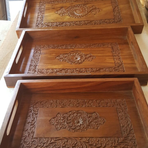 Bandeja de Servir Hecha a Mano de Madera de Acacia Ecológica, Apta para Lavavajillas, No Tóxica, Estilo Americano para Hoteles y Restaurantes, Artesanía en Madera - Product Image 1