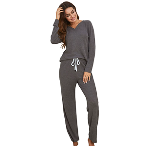 Autumn Winter Women's Elegant Casual Classic Home Wear V-neck Elastic Waist Long Sleeve Letter Decoration Pajama <b>Set</b> Breathable - Product Image 1