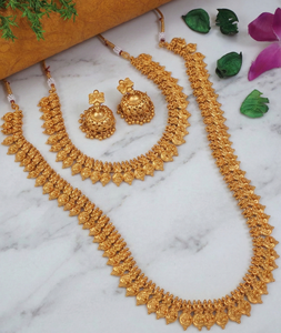 Juego de Joyería Kasu Mala de Aleación de Cobre Chapado en Oro Mate, Collar y Aretes Étnicos para Mujer, para Boda/Aniversario/Compromiso - Product Image 4