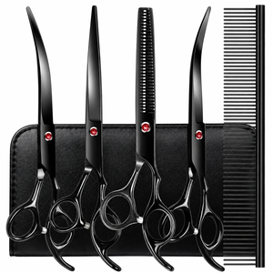 5 Piece Dog Grooming Kit, Professional Stainless Steel Dog Grooming Scissors with Curved Sharp Durable <b>Pet</b> Shears for Dogs Cats - Product Image 5