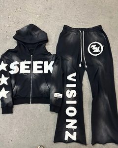 Conjunto de Sudadera con Capucha Morada Personalizada con Cremallera y Pantalones Anchos de Chándal con Apliques de Estrellas, Estilo Lavado, Ropa Urbana, Chándal, Marca Privada, Venta al por Mayor, OEM - Product Image 4