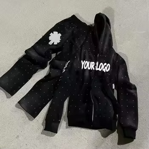 Fabricant de vêtements OEM, sweat-shirt à fermeture éclair avec logo personnalisé en strass et pantalon de jogging, ensemble de survêtement 2 pièces pour hommes - Product Image 1