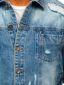 Veste en jean déchirée vintage bleu clair pour homme, coupe slim, style streetwear, décontractée, vente en gros - Product Image 4