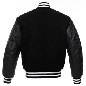 Charcoal Grey Black Leather Sleeve Bomber <b>Jacket</b> Premium Zip Front Casual Outerwear Manufacturer - Product Image 5