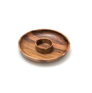 Plateau de service rond en bois artisanal avec 3 compartiments extérieurs et section centrale, organisateur de collations et d'assaisonnements écologique. - Product Image 2