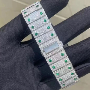 Reloj de Lujo con Incrustaciones de Moissanita VVS, Acero Inoxidable, Automático, Esmeralda Verde, Bisel con Diamantes, Números Romanos, Caja Cuadrada de 41 mm, Estilo Hip Hop - Product Image 5