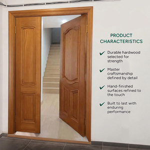 Puerta de entrada de madera maciza estilo asiático con diseño de panel curvo para uso exterior GA-41S - Product Image 3