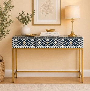 New Arrival Bone Inlay Console Table with 3 Drawers Moroccan Style Entryway Hallway Accent Furniture Luxury Modern Interior - Product Image 5