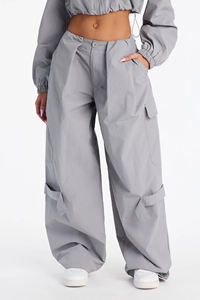 <b>Women's</b> Gray Nylon Windbreaker Tracksuit Set Loose Fit crop top <b>jacket</b> <b>Cargo</b> Pants Zipper <b>Jacket</b> summer windbreaker suit set - Product Image 4