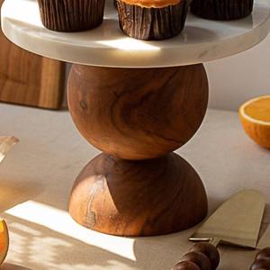Soporte de Pastel de Mármol Blanco de Lujo Hecho a Mano con Base Esférica de Madera, Pedestal Moderno para Postres, Bandeja para Servir Repostería, Bandejas de Almacenamiento de Alta Gama - Product Image 5