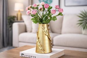 Florero Decorativo de Metal con Diseño de Hojas Doradas, Florero de Mesa para el Hogar, Sala de Estar, Oficina, Centro de Mesa para Bodas - Product Image 5