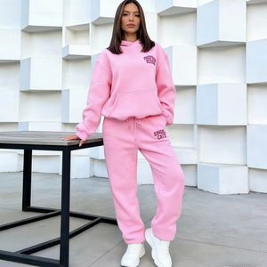 Conjunto de Sudadera con Capucha y Pantalones Deportivos de Felpa de Algodón Grueso para Mujer, Personalizado con Impresión Puff, Ropa Casual de Calle de Alta Calidad - Product Image 3