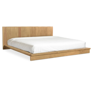 Cama de Plataforma Minimalista Amangiri de Madera de Teca Sólida con Cabecera Tapizada, Diseño Moderno de Perfil Bajo, Contemporáneo - Product Image 1