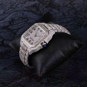 Reloj de Lujo con Diamantes para Hombre, Caja Rectangular de Acero Inoxidable, Movimiento de Cuarzo Analógico, Esfera con Números Romanos, Cierre Desplegable - Product Image 3