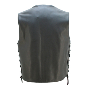 Gilet en cuir pour motard de qualité supérieure avec fermeture à pression sur le devant et détails de lacets latéraux - Product Image 2