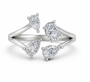 Anillo de Compromiso y Boda de Plata 925 con Cuatro Piedras de Diamante Corte Pera y Baño de Rodio para Mujer, Elegancia y Lujo - Product Image 3
