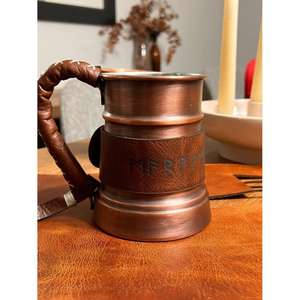 Taza de cerveza de jengibre de cobre antiguo con asa de cuero, ecológica, aislada, apta para lavavajillas, con logo personalizado, estilo rústico/campestre - Product Image 5