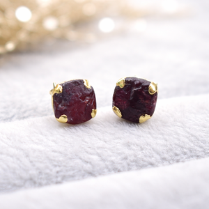 Raw Garnet <b>Stud</b> Earrings Natural Rough Garnet Electroplated <b>Stud</b> Earring January Birthstone Jewelry Handmade Earring Gift Women - Product Image 1