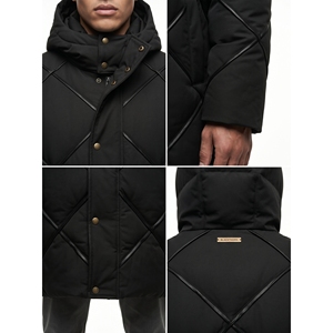 Abrigo Largo de Invierno para Hombre, Personalizado, con Etiqueta, Acolchado de Diamantes, de Microfibra con Tacto de Piel de Durazno, con Capucha, Resistente al Viento y Transpirable - Product Image 4