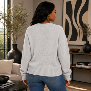 Pull en acrylique gris tricoté à col rond Cosh International Sorority Sisterhood, manches longues, décontracté, couleur unie, coupe classique, pour l'automne - Product Image 5
