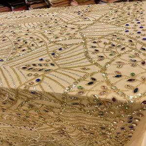 Luxury Fashion Lace <b>Fabric</b> With Beaded And Sequin Embroidery For Bridal Gowns Evening Dresses And High End Designer Clothing - Product Image 1