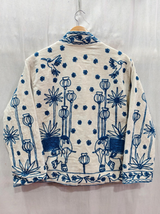 <b>Womens</b> Knitted Cotton Quilted <b>Jacket</b> Mandarin Collar Blue Animal Floral <b>Embroidered</b> Long Sleeve Eco-Friendly Quick Dry Thick - Product Image 6