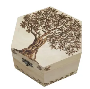 Güzel ağaç tasarım ahşap kutu altıgen şekli ile tree ağacı tasarım, dekore saklama kutusu, unisex hediye