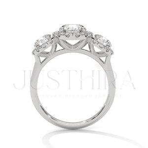 Three Stone Elegant Design 14k Rose Gold Engagement <b>Ring</b> Classic Proposal <b>Ring</b> With Round Cut Moissanite Diamond Wedding Jewelry - Product Image 5
