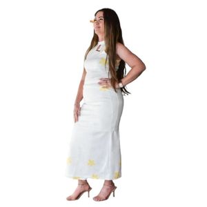 Ensemble Puletasi Tribal Polynésien de Haute Qualité, Blanc et Doré, Col Halter, Vêtements pour Femmes - Product Image 2