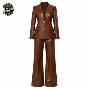 Traje Deportivo de Mujer en Cuero Sintético Marrón, Manga Larga, Transpirable, Elegante, para Negocios, con Cierre de Cordón, para Invierno - Product Image 1