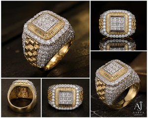 แหวนค็อกเทลหมั้นผู้ชาย AARVA JEWELS ประดับมอสซาไนต์สีเงินทรงปรินเซสคัท ฝังแบบพาเว่ ดีไซน์เรขาคณิต สไตล์ฮิปฮอป - Product Image 5