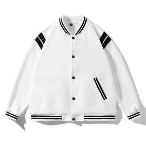 Wholesale Unisex Casual <b>Baseball</b> <b>Jacket</b> Contrast Stripe Button Front Oversized Autumn Coat <b>Men</b> Streetwear <b>Jacket</b> - Product Image 1