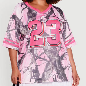 Maillot de football américain rose camouflage pour femme, coupe oversize, col en V, haut en maille sport, personnalisable, fabricant OEM - Product Image 1