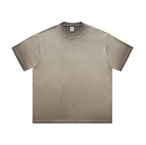 เสื้อยืดคอกลมแขนสั้นผู้ชาย สีเบจ ผ้าฝ้าย ทรงปกติ สไตล์ลำลอง ผ้าเจอร์ซีย์ ย้อมสีพื้น ผ้าถัก - Product Image 4