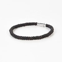 Bracelet rond noir tressé en cuir Fermoir en acier inoxydable