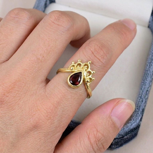 Natural Red <b>Garnet</b> Crown <b>Ring</b> Gold Plated Solid 925 Sterling Silver Vintage <b>Ring</b> Bezel Set Women's Gemstone Engagement <b>Ring</b> - Product Image 5