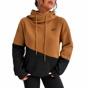 Wholesale Women's Two Tone Crossover Neck Hoodies Heavyweight Fleece Pullover Casual Winter Custom Logo Manufacturer - Product Image 1