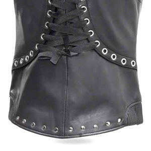 Gilet moto en cuir véritable pour homme avec clous, col en V, fermeture éclair, décoration à rivets, respirant, vêtement d'extérieur, couleur unie, automne - Product Image 5