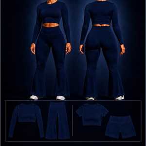 Wholesale Custom Logo 4 Piece Seamless Yoga Set Women High Waisted <b>Flare</b> <b>Leggings</b> Long Sleeve Crop Top Gym Workout Clothes - Product Image 5