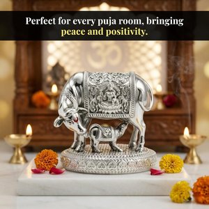 Arya Digital Silver Plated Kamdhenu Cow Idol 3.5 Inch Traditional Design Tabletop Auspicious Vastu Home Decor <b>Pooja</b> Room <b>Mandir</b> - Product Image 4