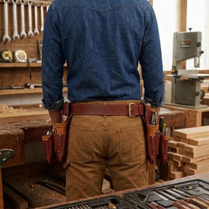 Ceinture à outils de charpentier en cuir premium faite à la main, avec plusieurs compartiments pour outils, coutures renforcées et boucle pour marteau, à vendre - Product Image 4