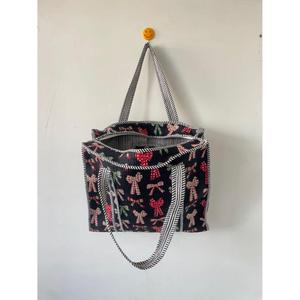 <b>Corduroy</b> Bohemian Tote <b>Bag</b> with bow Print Embroidery Open Closure Fashion Women Shopping <b>Bag</b> All Seasons From Rajasthan - Product Image 1