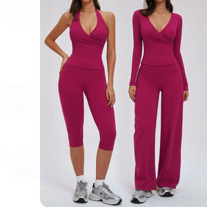 Conjunto de Yoga de 1 Pieza para Mujer, Top Corto Negro sin Tirantes, Pantalones Cortos de Cintura Alta, Sin Costuras, Spandex/Nailon, Paneles de Malla Transpirable - Product Image 4