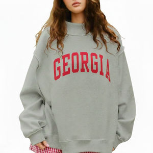 Sudadera Oversize de Algodón Gris con Estampado de Letras Georgia para Mujer, Tejido de Punto, Estilo Urbano Otoñal - Product Image 1