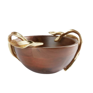 Bol à salade de luxe en bois d'acacia avec accent feuille de pewter artisanal, bol de service en bois écologique pour fruits, idéal pour restaurants et hôtels - Product Image 6